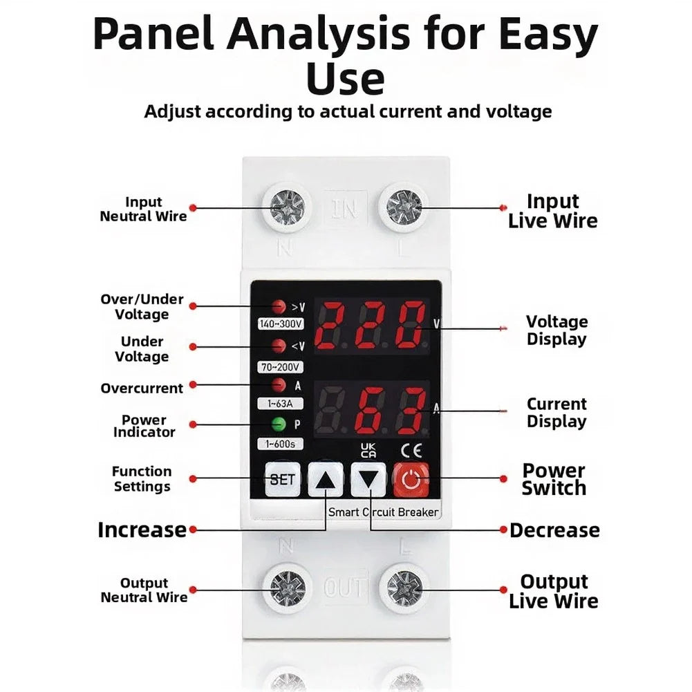 63A Overvoltage Protector AC 220V/110V Circuit Breaker Digital