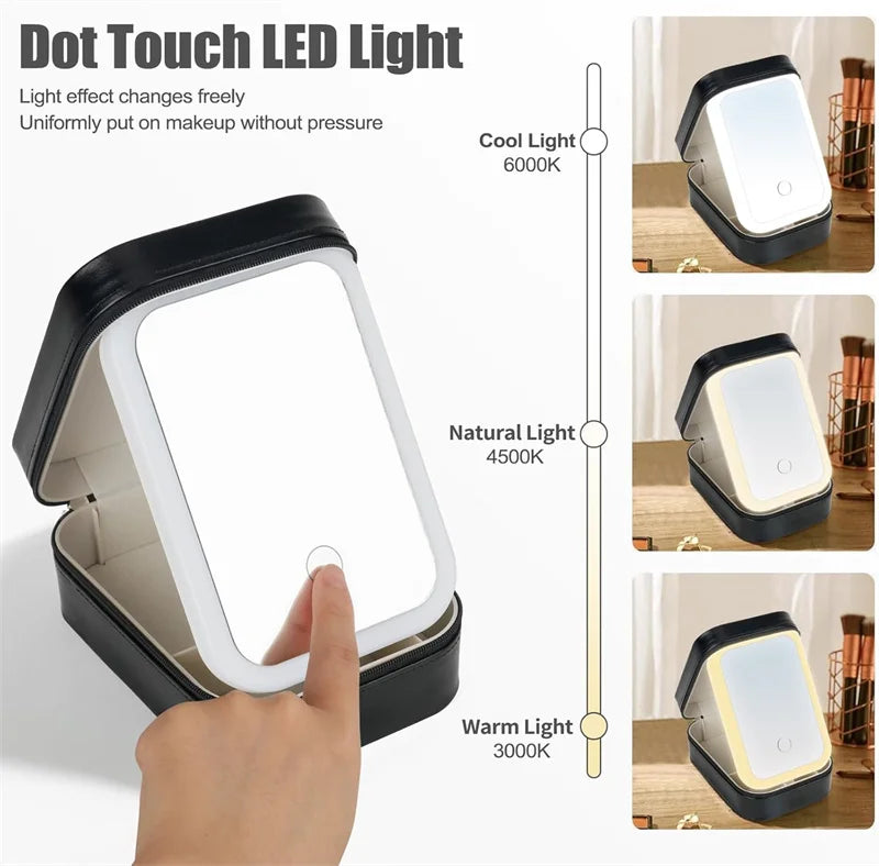 LED Makeup Storage Box with Lighted Mirror | Portable Case