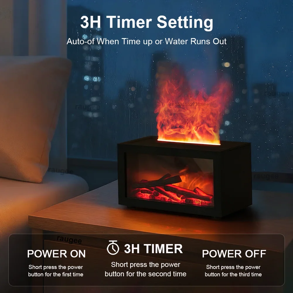 Flame Aroma Diffuser & USB Humidifier – 7 LED Colors | Raugee