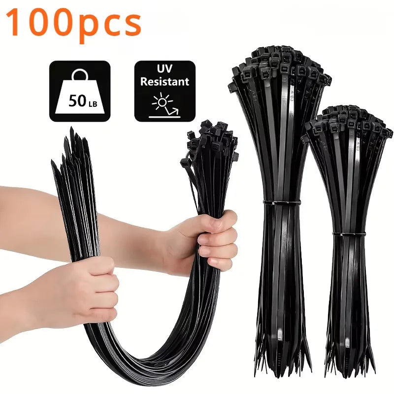 100pcs Black Cable Ties – UV Resistant Self-Locking Zip Ties