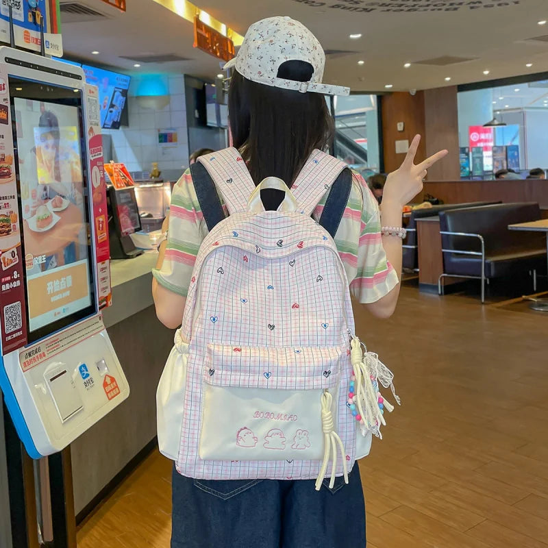 Women's Japanese Plaid Backpack – Large Capacity School Bag