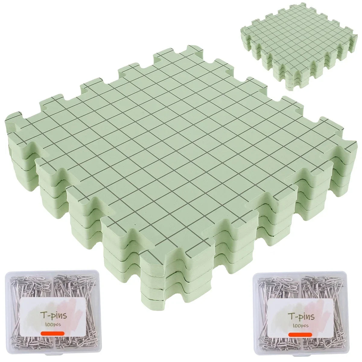 Foam Blocking Board Set – 4 EVA Grid Mats for Knitting & Crochet