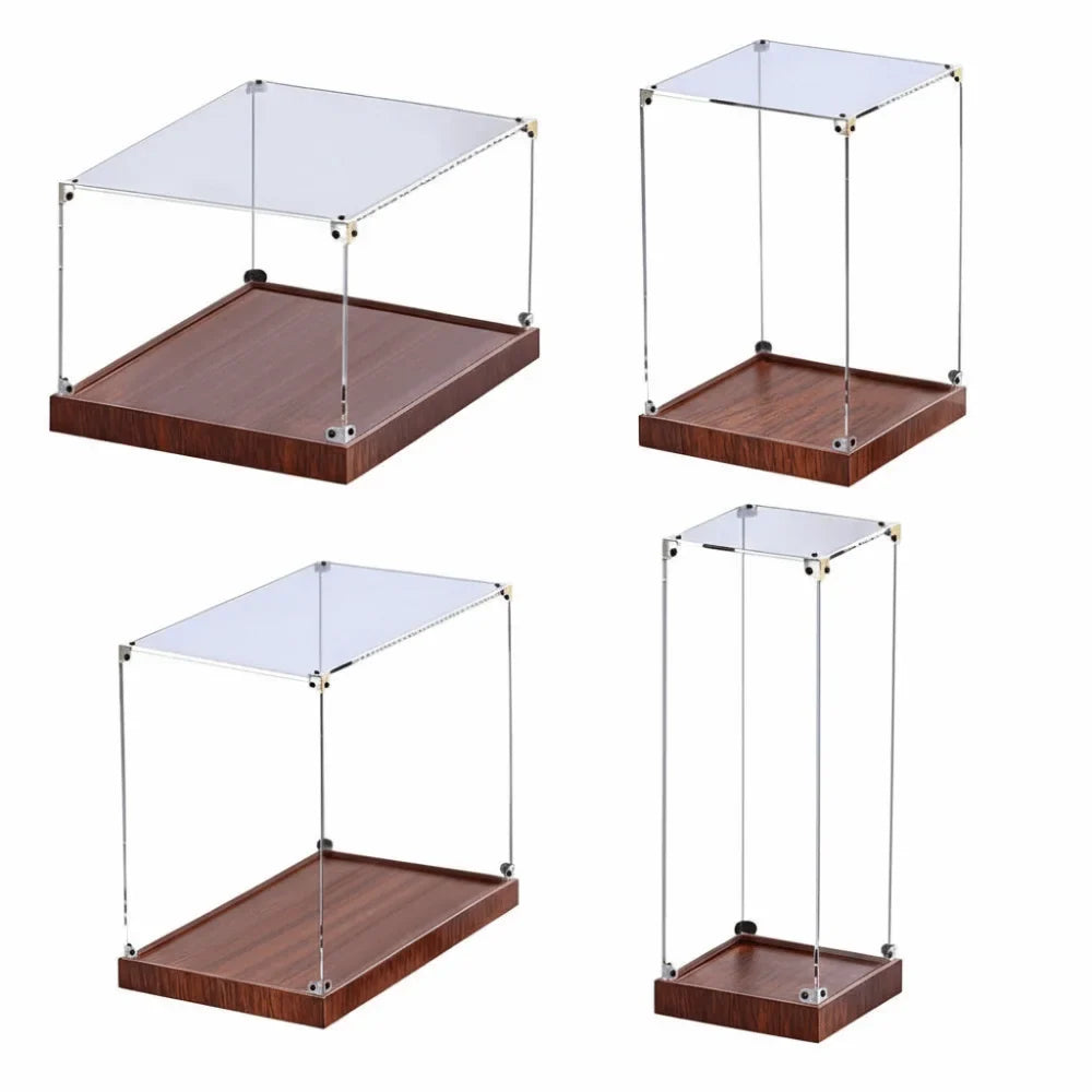 Acrylic Display Case Stackable Dustproof Box with Wooden Base