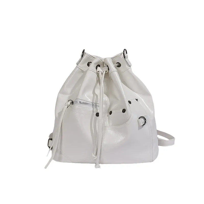 Nixie Patent Leather Drawstring Bucket Crossbody Bag