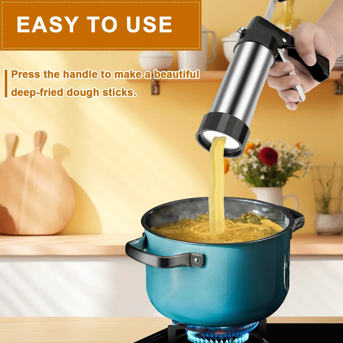 Stainless Steel Churro Maker Machine Kit with 3 Nozzle Tips