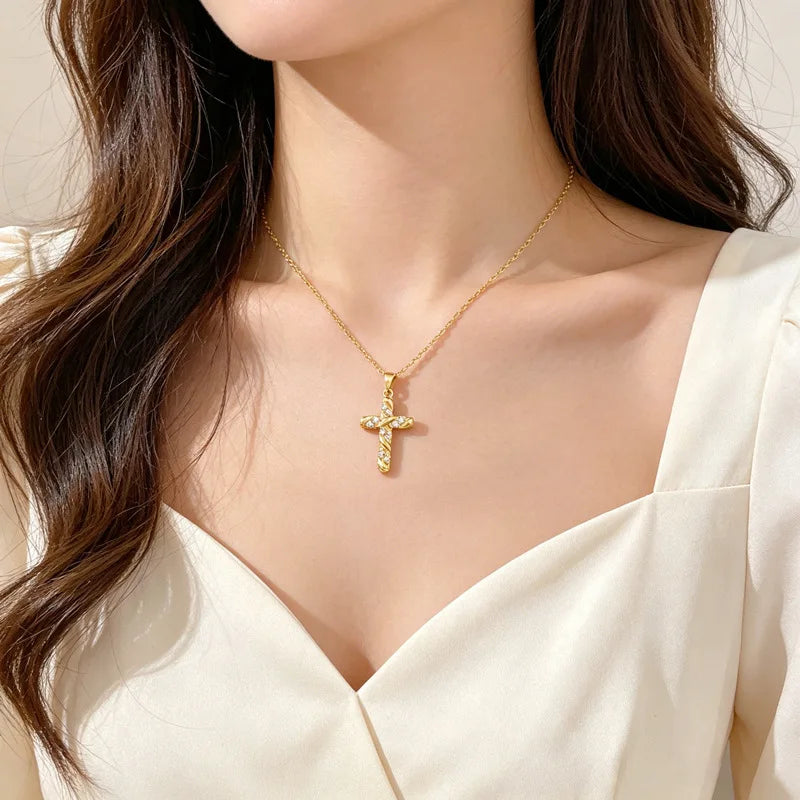 Women's Gold Cross Pendant Necklace – Stainless Steel Choker