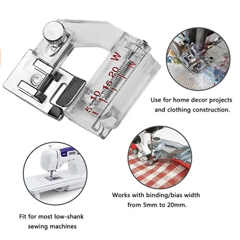 Adjustable Bias Tape Binding Presser Foot – 5–20mm Width