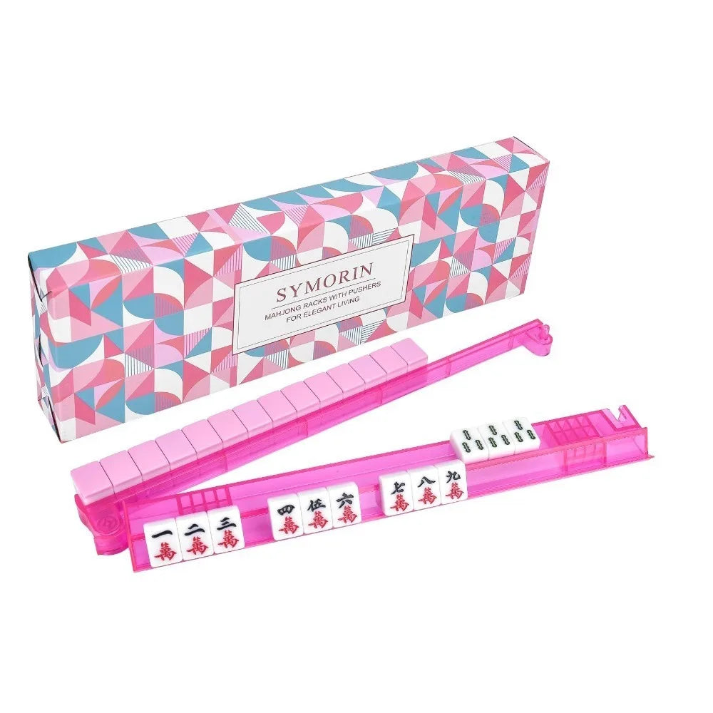 Crystal Clear Non-Slip Mahjong Tile Rack with Pusher Ruler