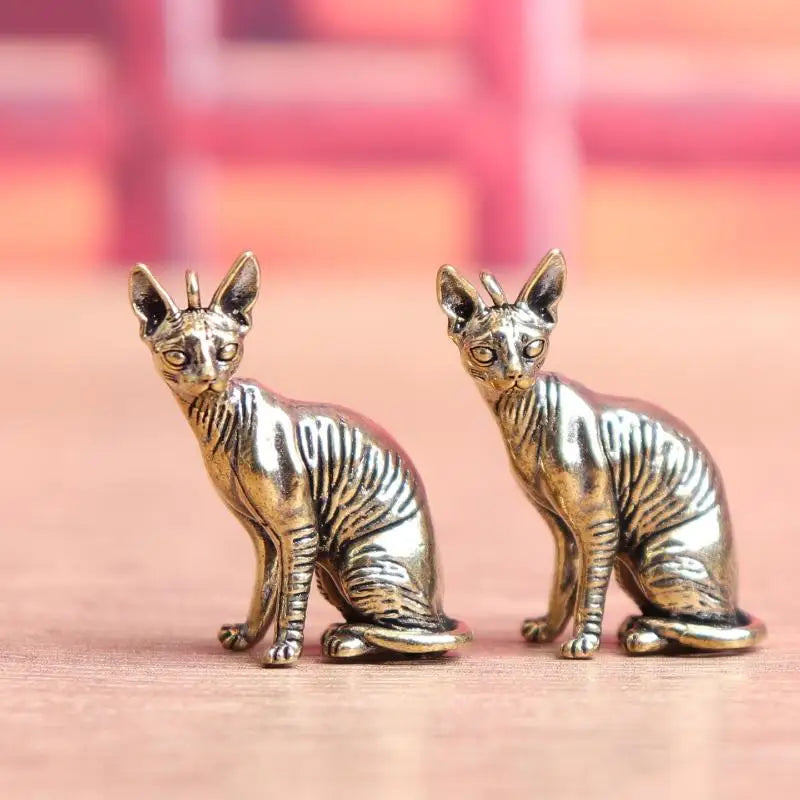 Solid Brass Hairless Cat Statue – Vintage Desktop Figurine