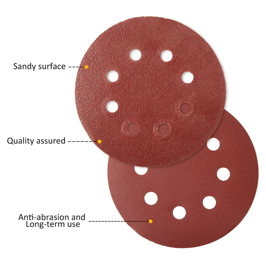 100Pcs 5" Hook & Loop Sanding Discs 80–3000 Grit | 8-Hole