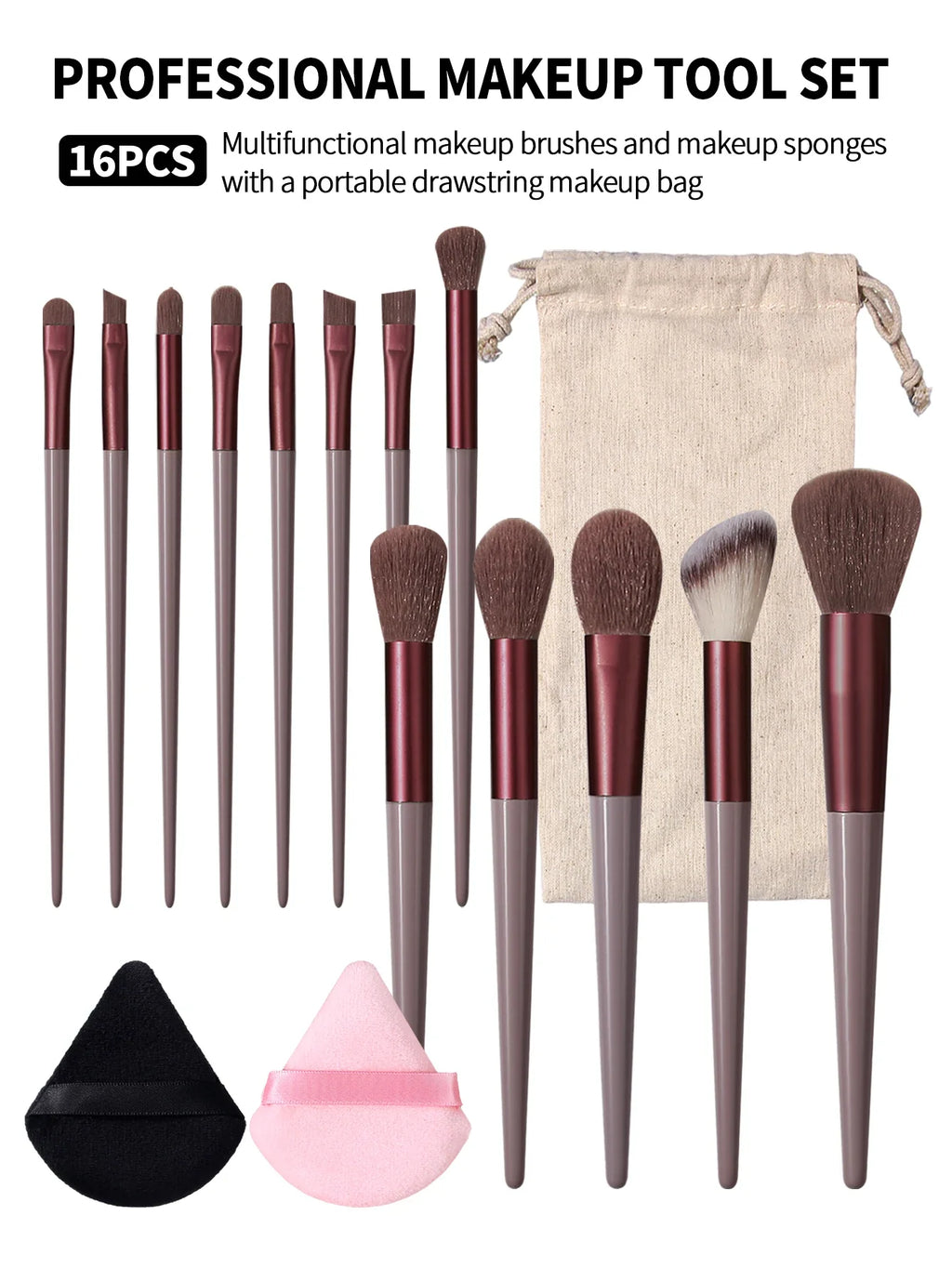 16-Piece Professional Makeup Brush Set with Bag | Nixie