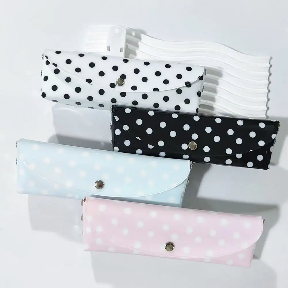 PVC Polka Dot Pencil Case Snap-Button Pen Pouch School Office