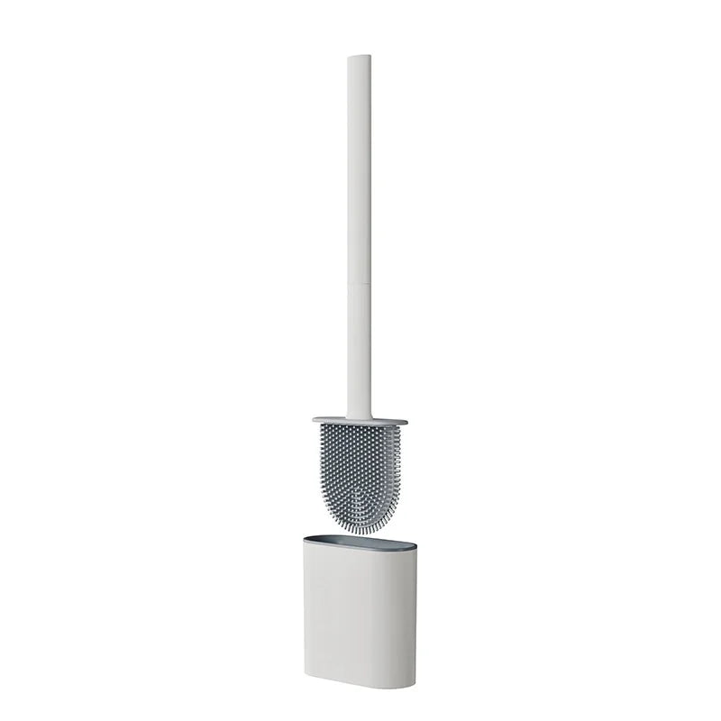 Silicone Toilet Brush & Wall-Mounted Holder Set | Flat Head