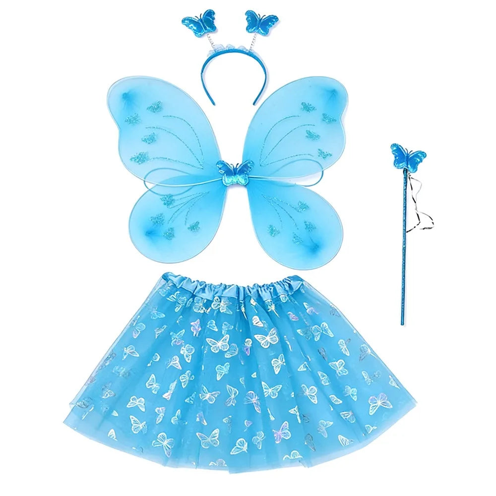 4-Piece Fairy Princess Costume Set – Wings, Wand, Skirt & Headband