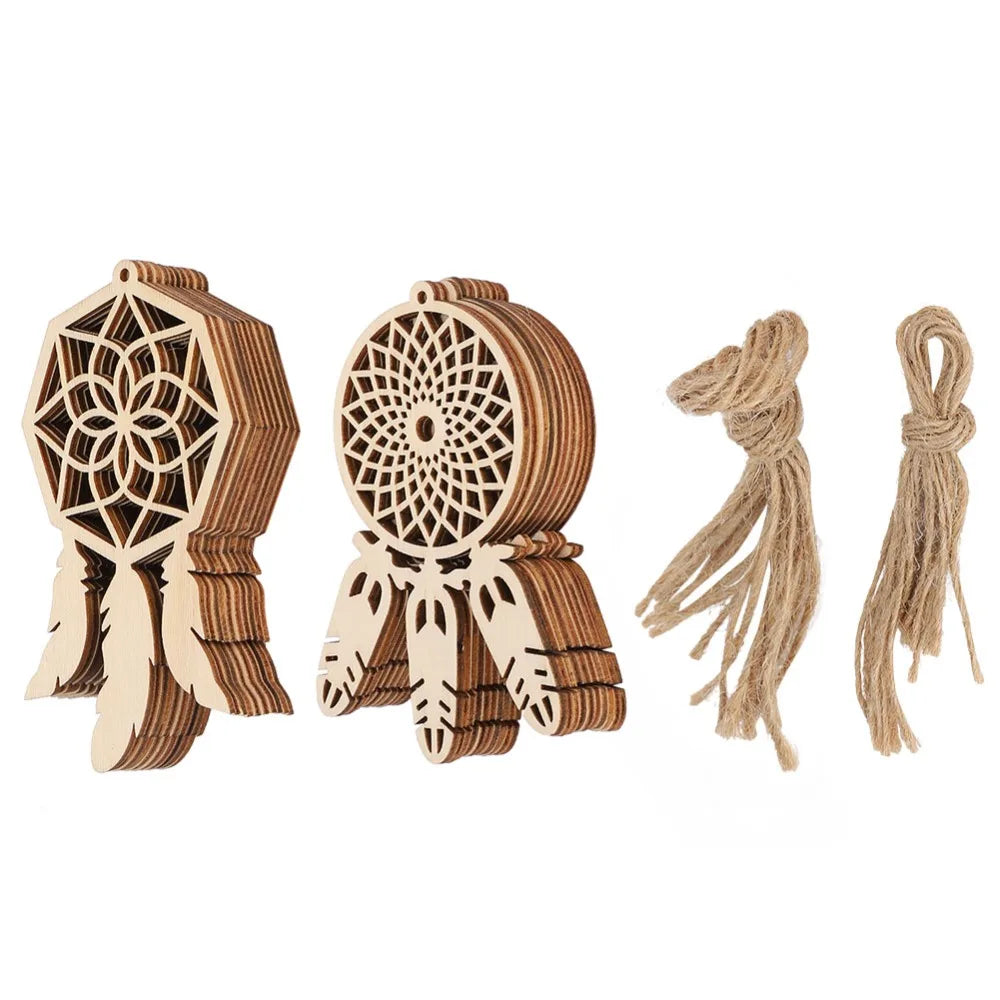 20pcs Unfinished Wood Dreamcatcher Ornaments – Boho DIY Kit