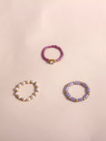 3-Piece Pearl Beaded Bohemian Rings Set – Purple Party Jewelry