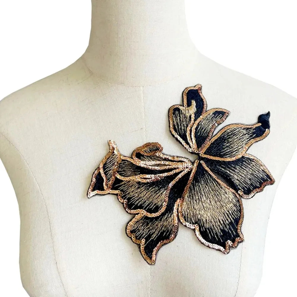 3D Sequin Flower Embroidery Applique Sew-On Lace Patch DIY