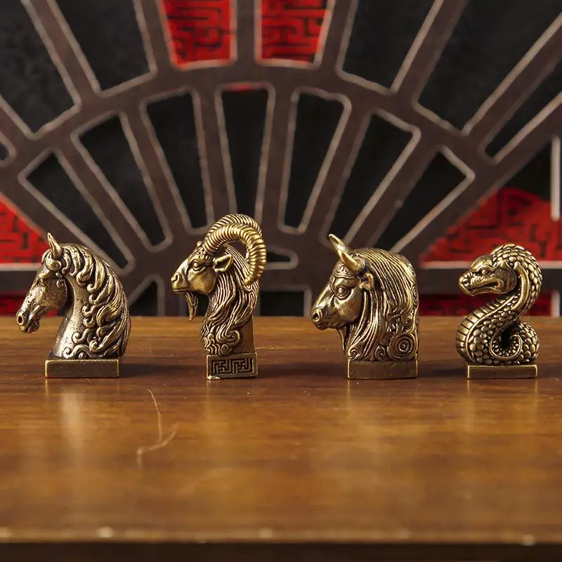 Brass Chinese Zodiac Animal Head Figurine | Vintage Collectible