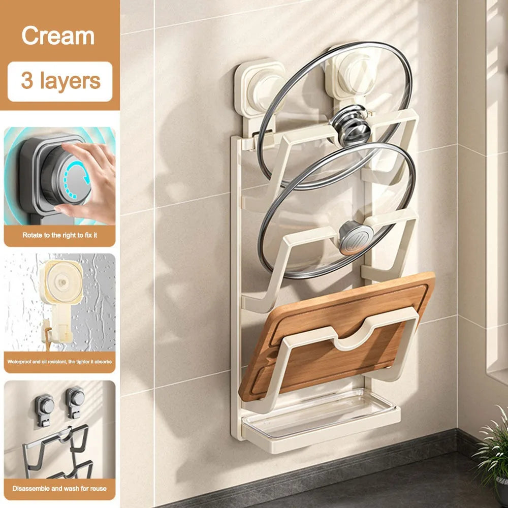 Suction Cup Pot Lid Holder – Wall Mount Storage Rack