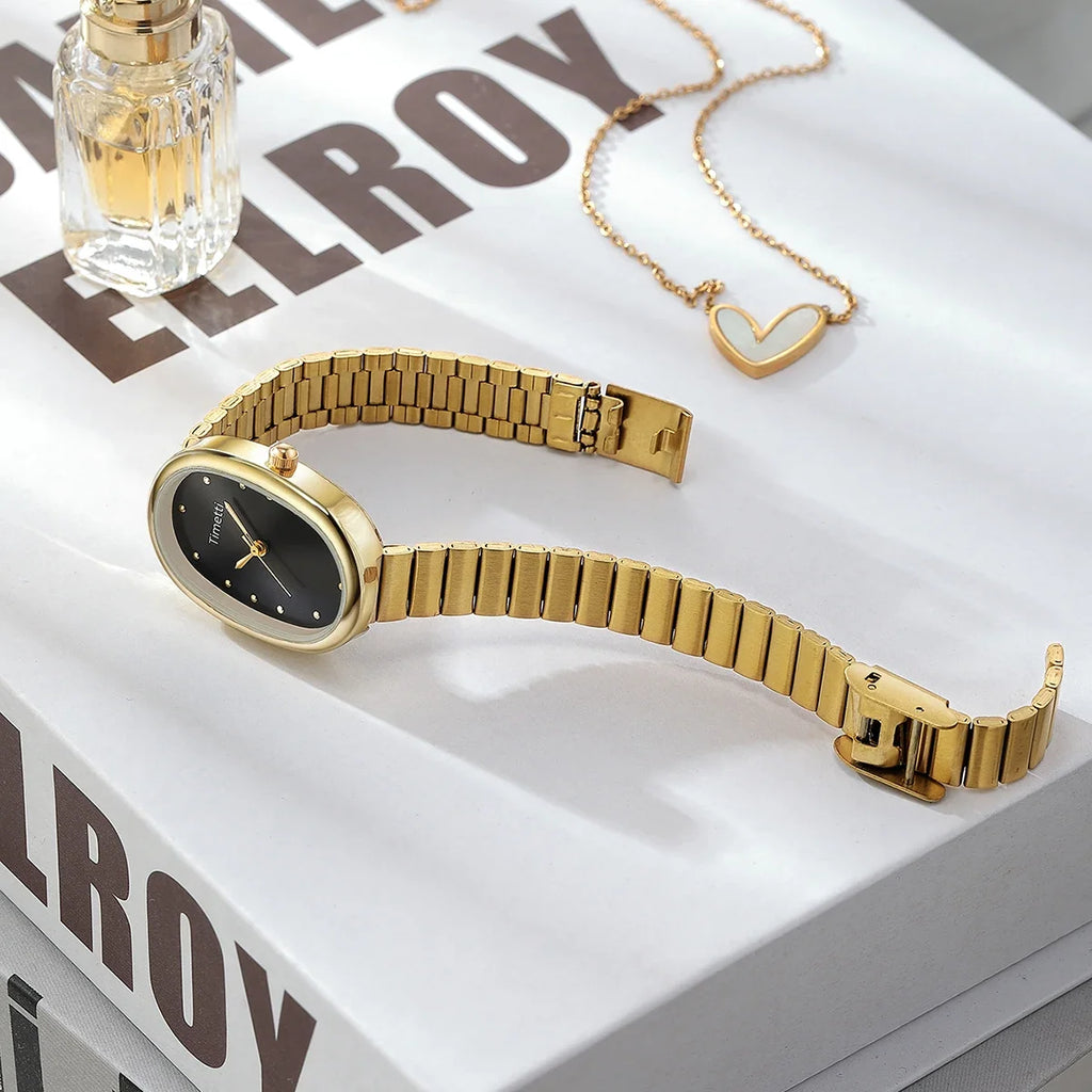 Timetti Women's Oval Quartz Watch – Elegant Daily Timepiece