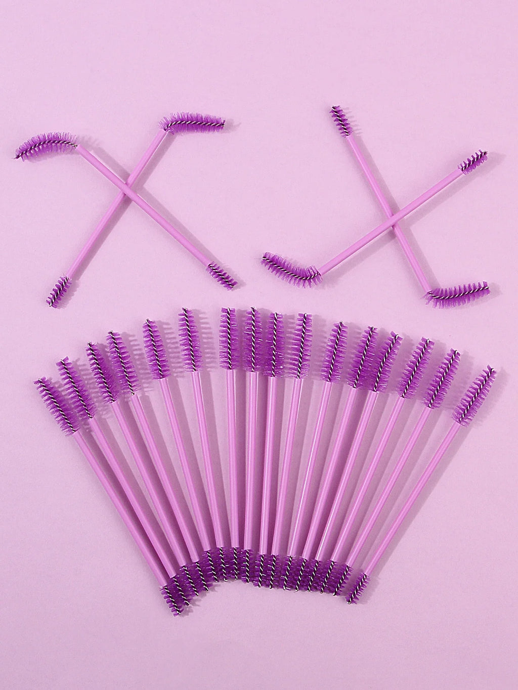 20-Piece Double-Headed Mascara & Eyebrow Brush Set – Purple