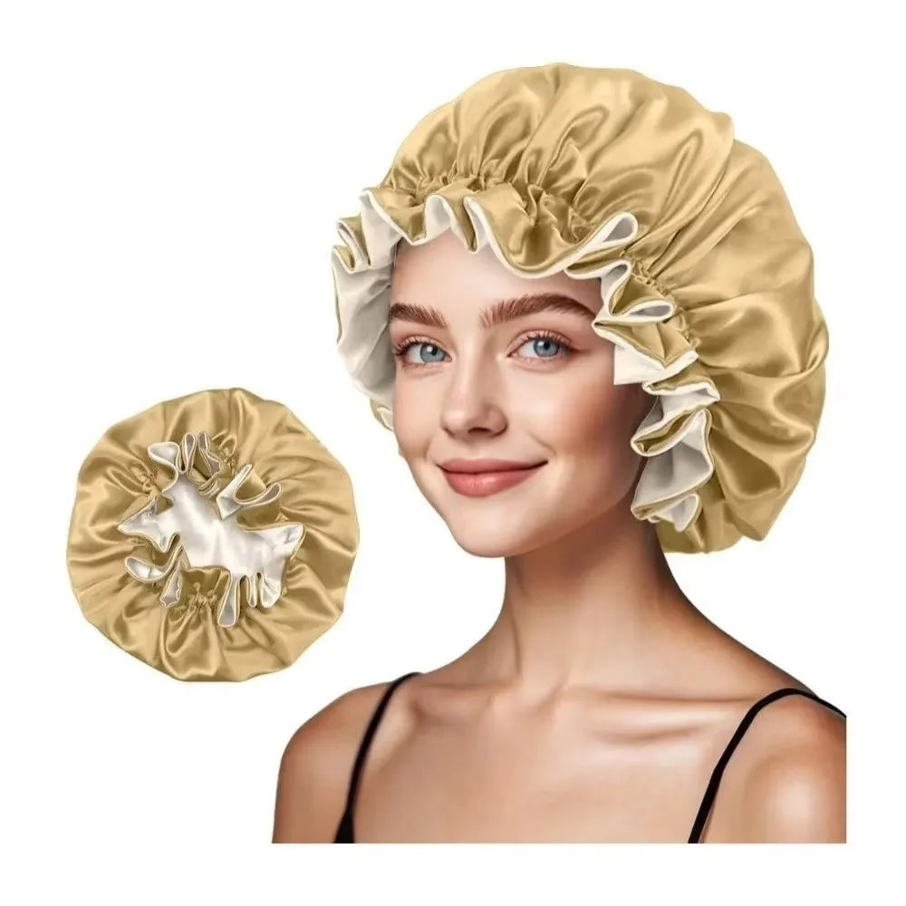 Double Layer Satin Sleep Bonnet – Reversible Lace Hair Cap