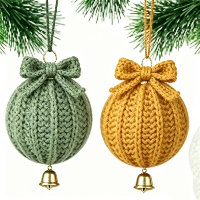 Hand Crochet Christmas Ball Ornaments with Bells – 10 Pcs