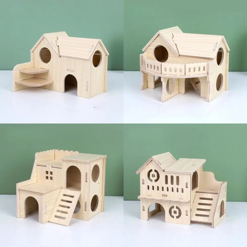 Wooden Hamster Villa House – Chewable Climb & Swing Cage Toy