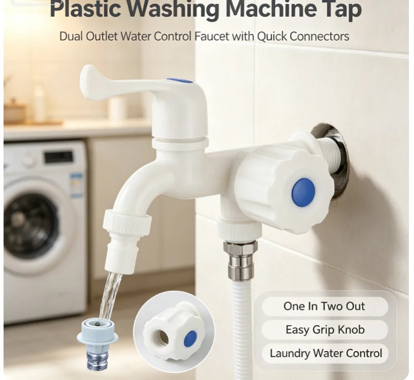 Dual Outlet G1/2" Water Tap – Independent Control & Hose Adapters
