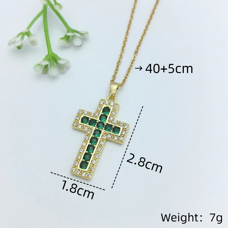 Women's Gold Cross Pendant Necklace | Stainless Steel Chain