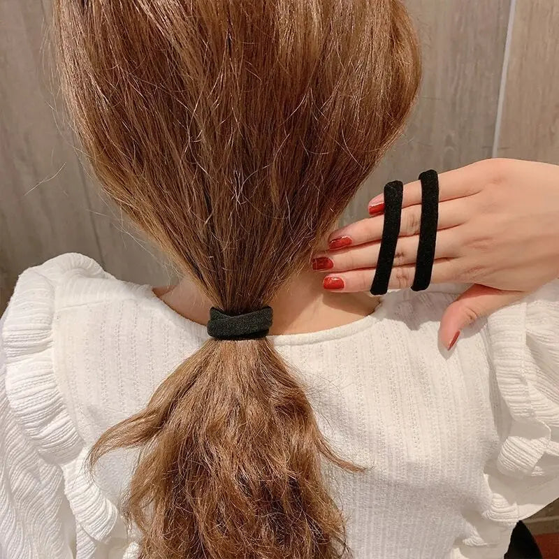 Black Seamless Elastic Hair Ties 50pcs – High Elasticity Bands