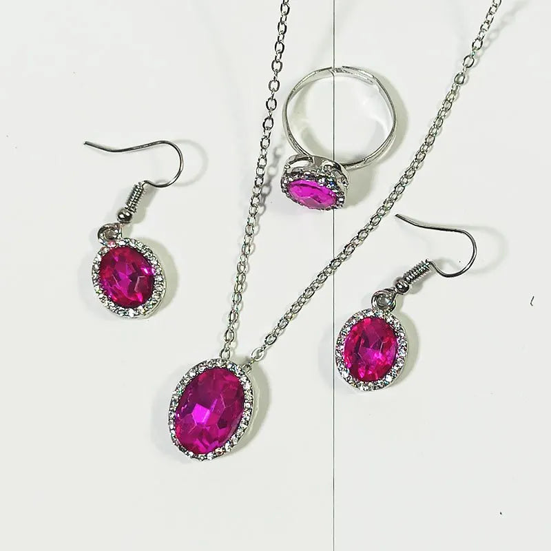 Crystal Oval Jewelry Set – Necklace, Earrings & Ring for Women
