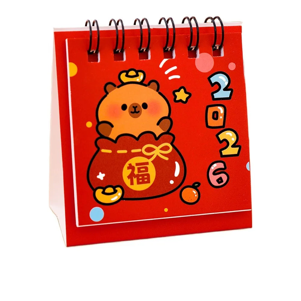 2026 Mini Desk Calendar – Cute Cartoon Coil Binding Monthly Planner