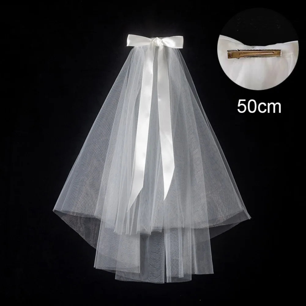 Two Layer Lace Edge Bridal Veil – Short White Tulle Wedding Veil