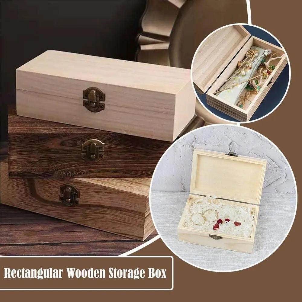 Vintage Wooden Flip Lid Storage Box – Jewelry & Gift Organizer