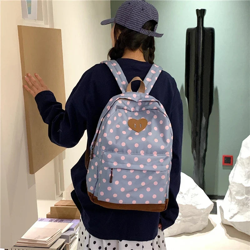Cute Polka Dot Backpack Teen Girls School Travel Rucksack
