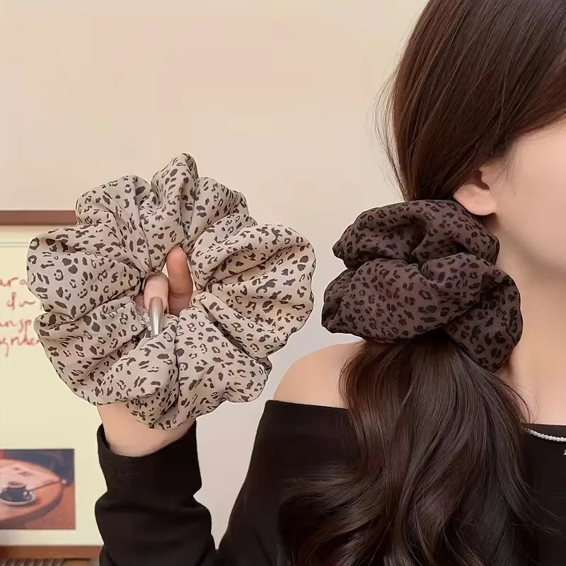 Oversized Leopard Print Scrunchies – Korean Hair Ties for Women