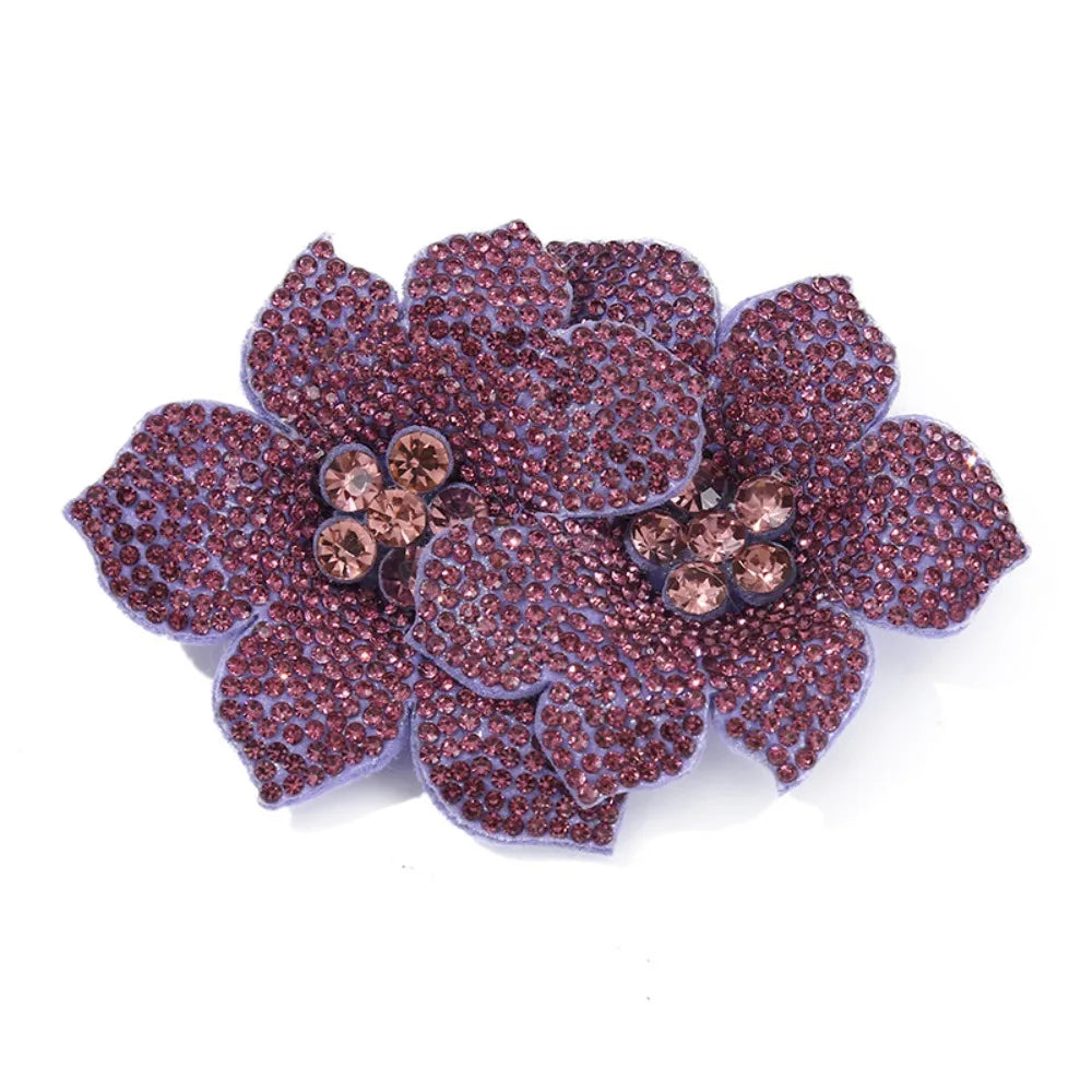 3D Camellia Rhinestone Flower Patch – Sparkling Brooch Appliqué