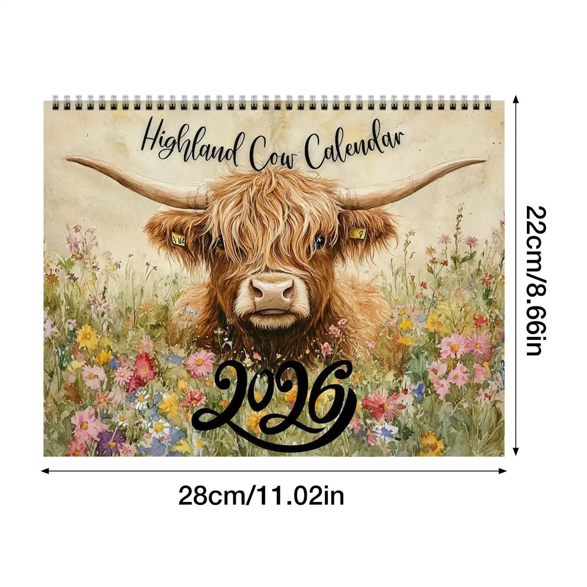 2026 Highland Cow Wall Calendar | Farmhouse Monthly Planner