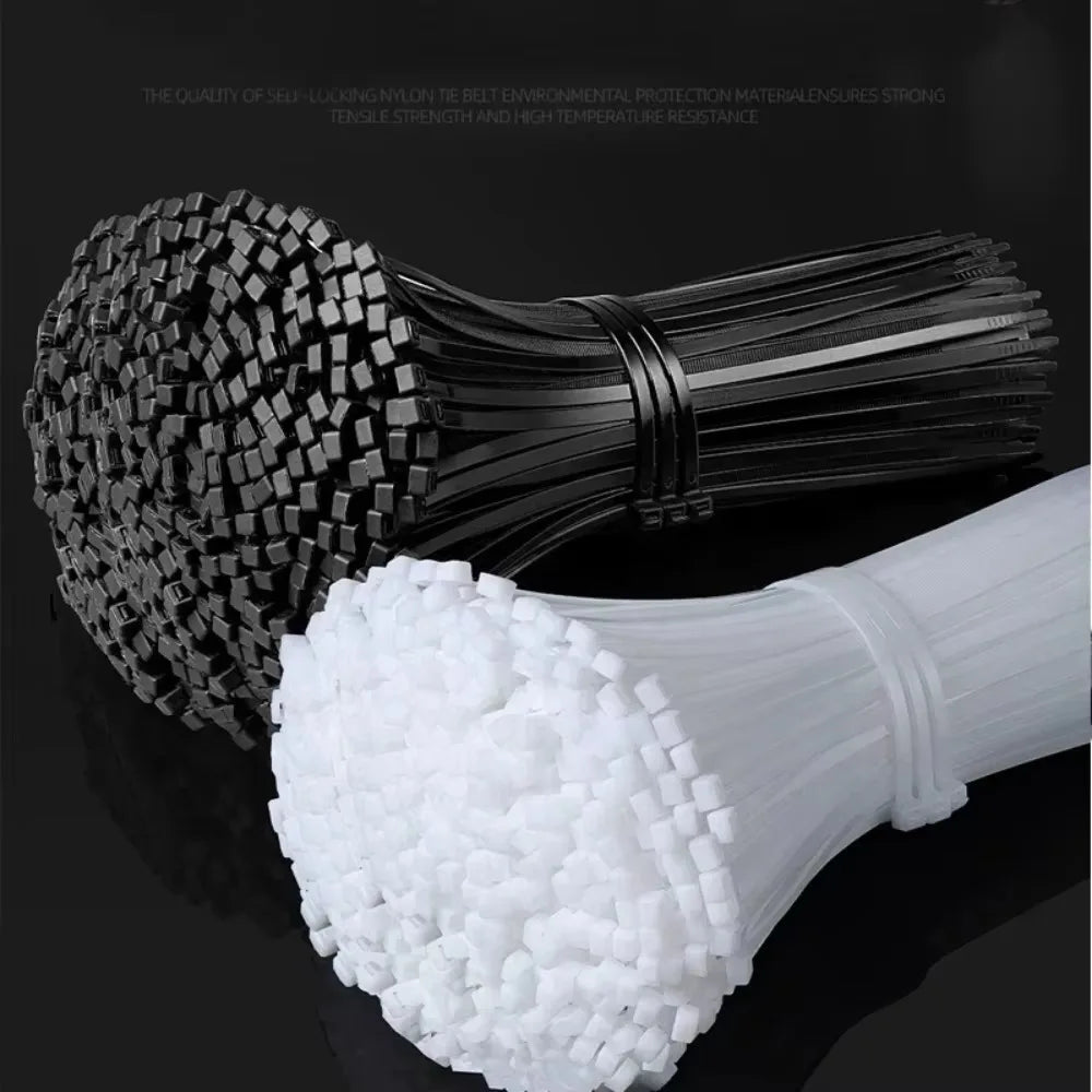 100 PCS Nylon Cable Ties Set – Black Self-Locking Zip Wraps