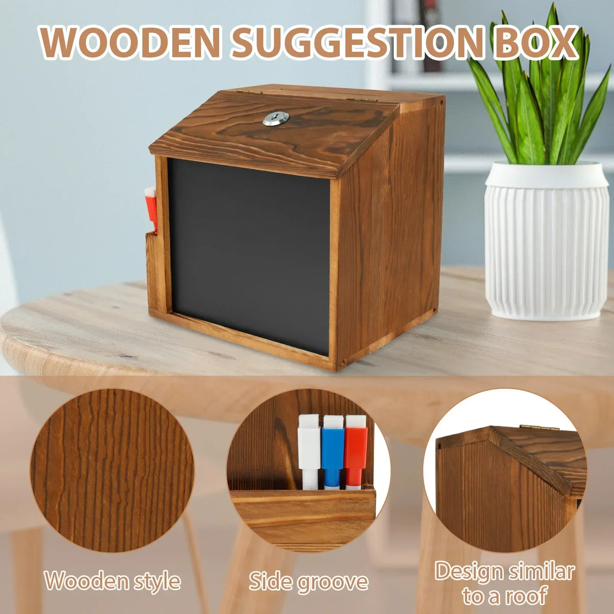 Wood Suggestion Box Wall Mounted Ballot & Donation Box with Lock