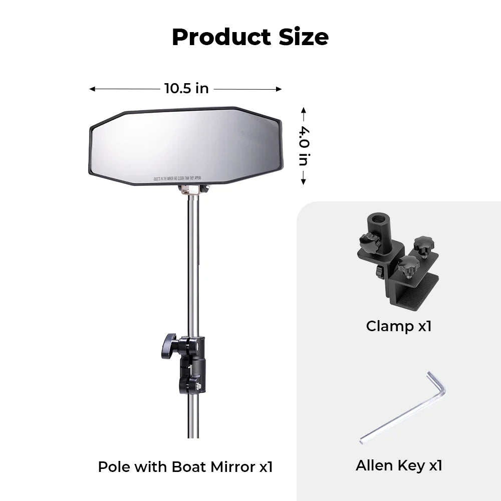 Boat Rear View Mirror 10.5"×4" 360° Telescoping Pole | Marine