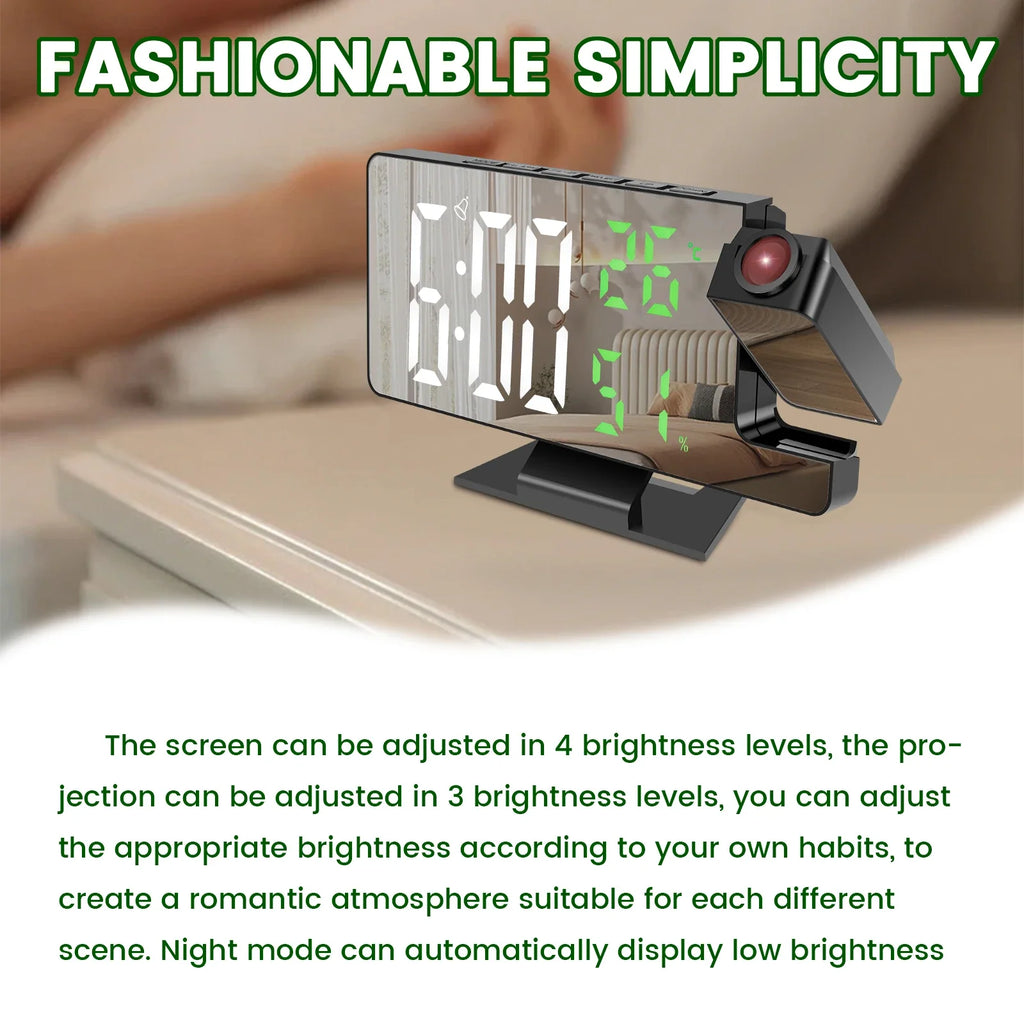 180° Projection Digital Alarm Clock – LED Display & Mirror