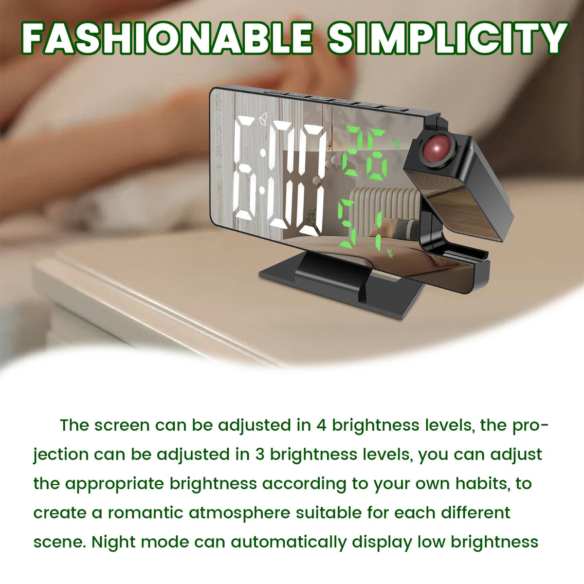180° Projection Digital Alarm Clock – LED Display & Mirror
