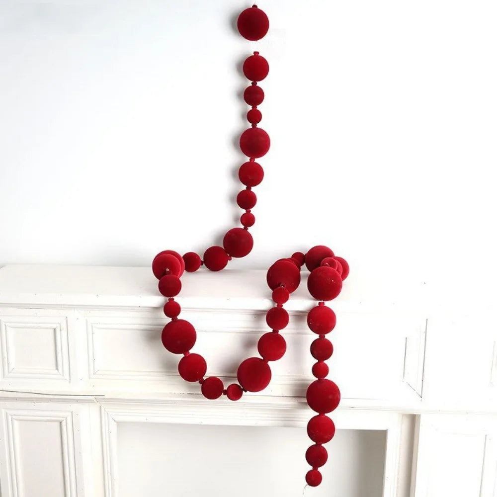 Multicolor Flocking Ball String Christmas Hanging Decoration