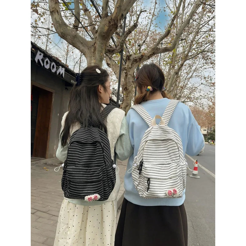 Korean Striped Large-Capacity Backpack | Cute Unisex School Bag