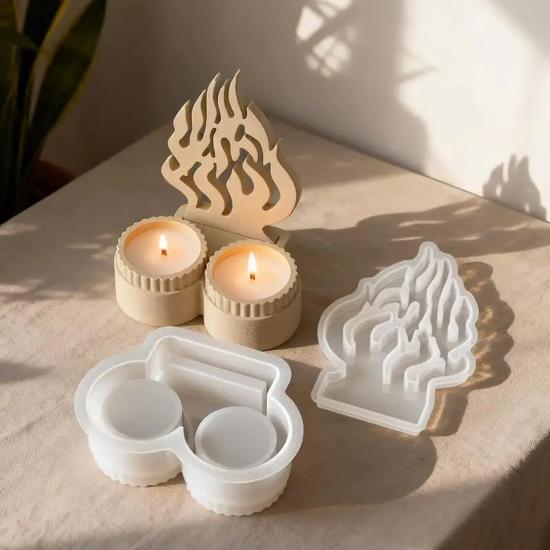 Silicone Candle Holder Mold Set – Tealight & Fire Shape DIY Mould