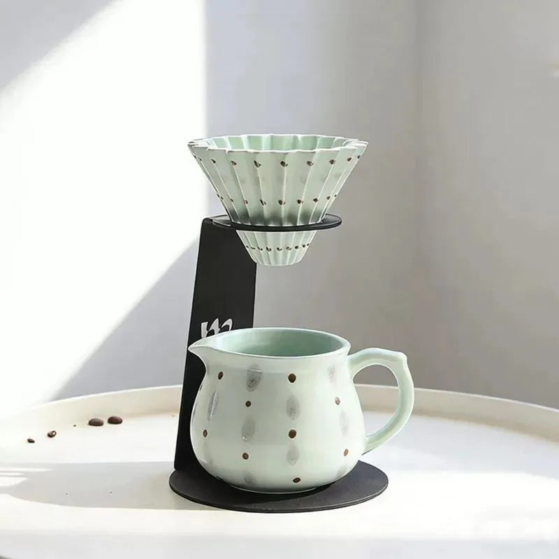 Hand-Painted Ceramic Pour Over Coffee Dripper & Carafe Set