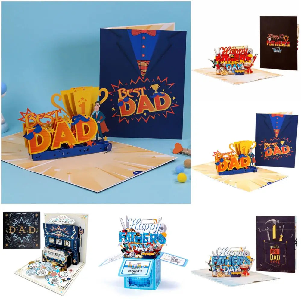 3D Pop-Up Father's Day Card with Envelope – Multicolor Cartoon