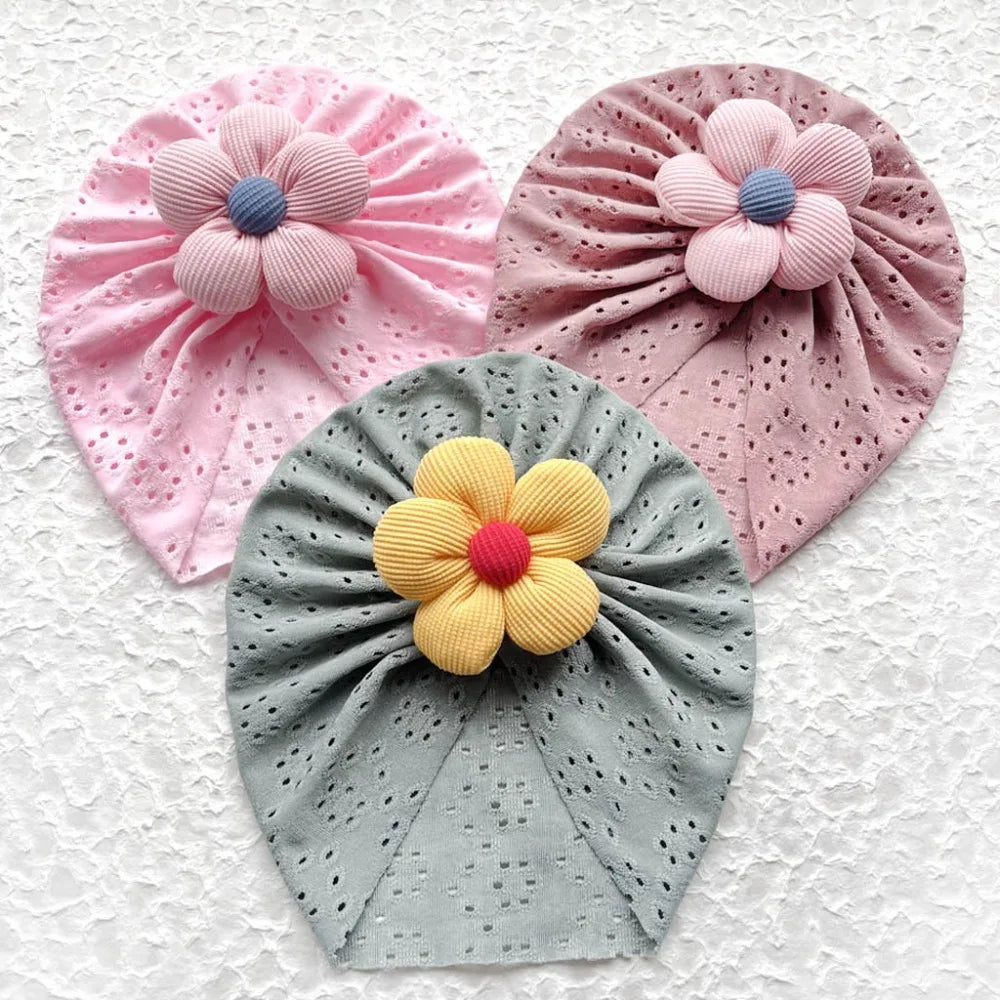 Soft Breathable Baby Girl Flower Knit Hat | Toddler Headwrap